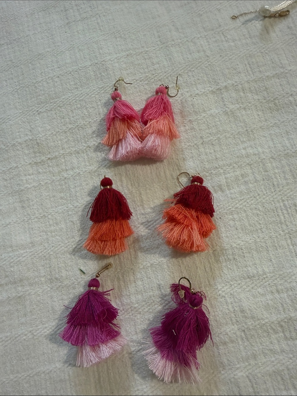Handmade Pink & Coral Tiered Tassel Earrings - Women Jewelry